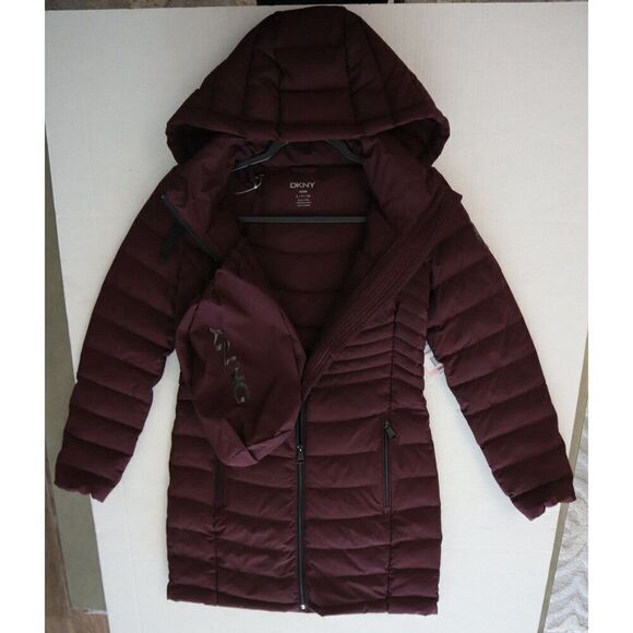 DKNY DL1MPH56 Women Sz S Deep Plum Quilted Water Resistant Hooded Down Coat - Picture 11 of 12